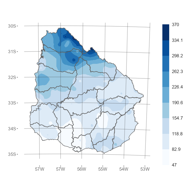Interpolado del acumulado de precipitación del mes de abril 2022