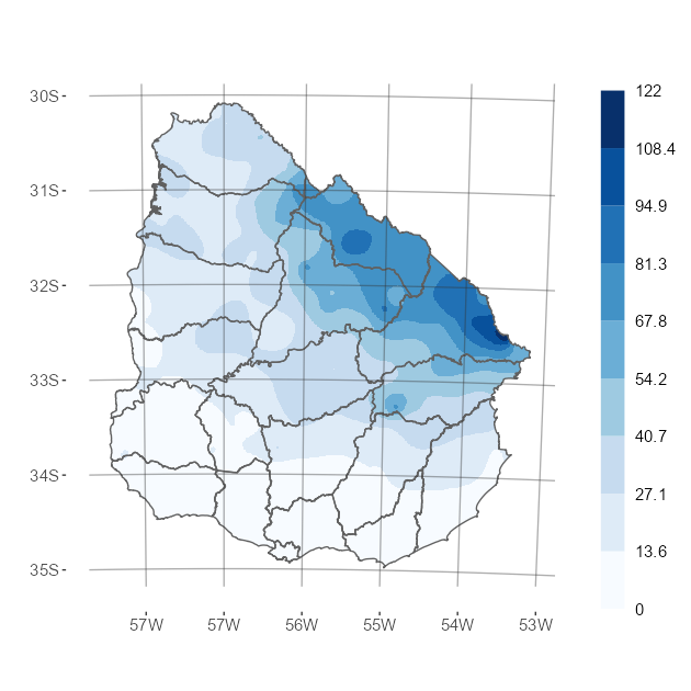 Interpolado del acumulado de precipitación del mes de junio de 2022