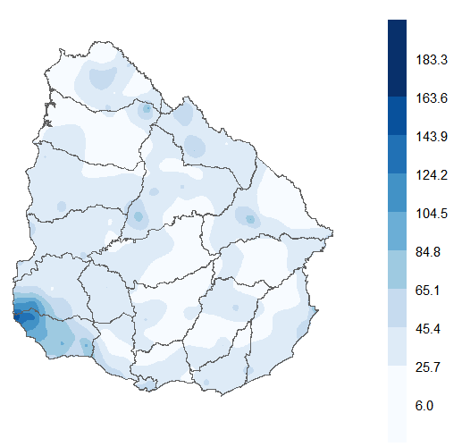 Interpolado del acumulado de precipitación del mes de diciembre de 2022