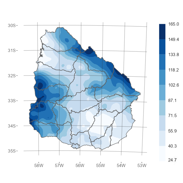 Interpolado del acumulado de precipitación del mes de mayo 2023