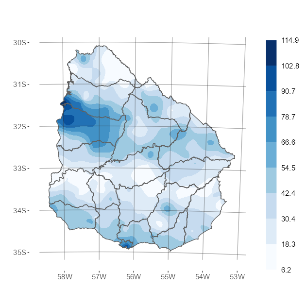 Interpolado del acumulado de precipitación del mes de abril 2023