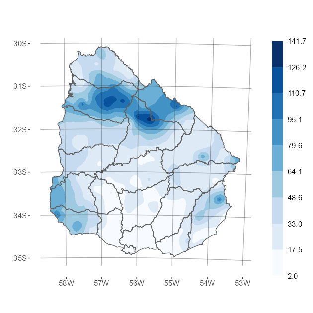 Interpolado del acumulado de precipitación del mes de enero de 2023
