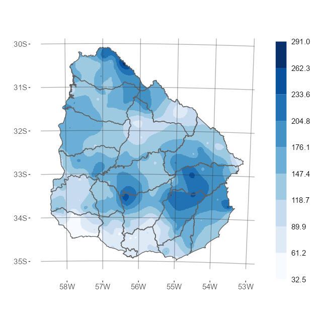 Interpolado del acumulado de precipitación del mes de marzo de 2023