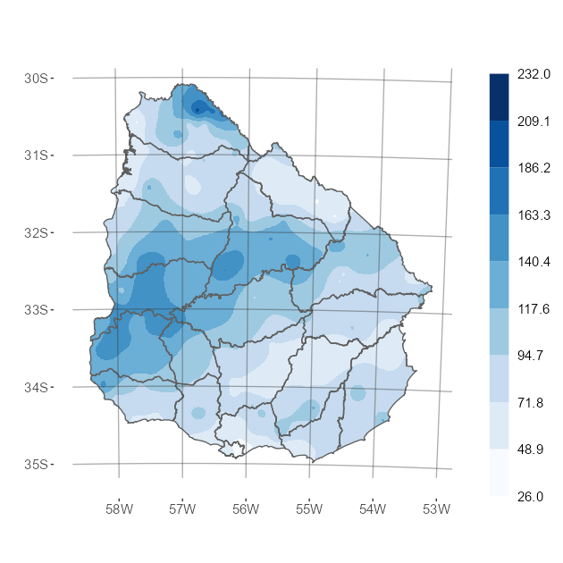 Interpolado del acumulado de precipitación del mes de febrero de 2024