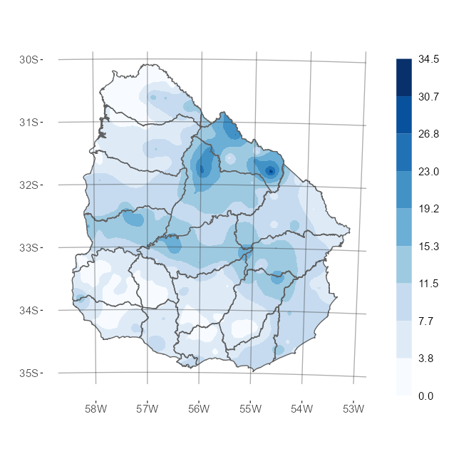 Interpolado del acumulado de precipitación del mes de julio de 2024