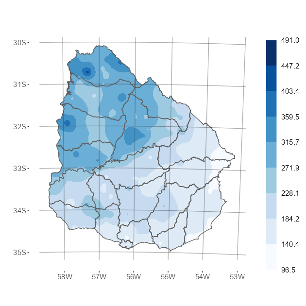 Interpolado acumulado de precipitación del mes de diciembre de 2023