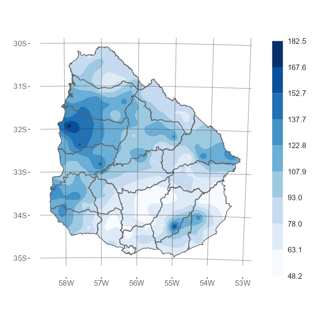 Interpolado del acumulado de precipitación del mes de agosto de 2025