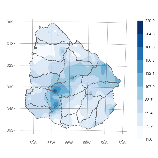 Interpolado del acumulado de precipitación del mes de enero de 2025