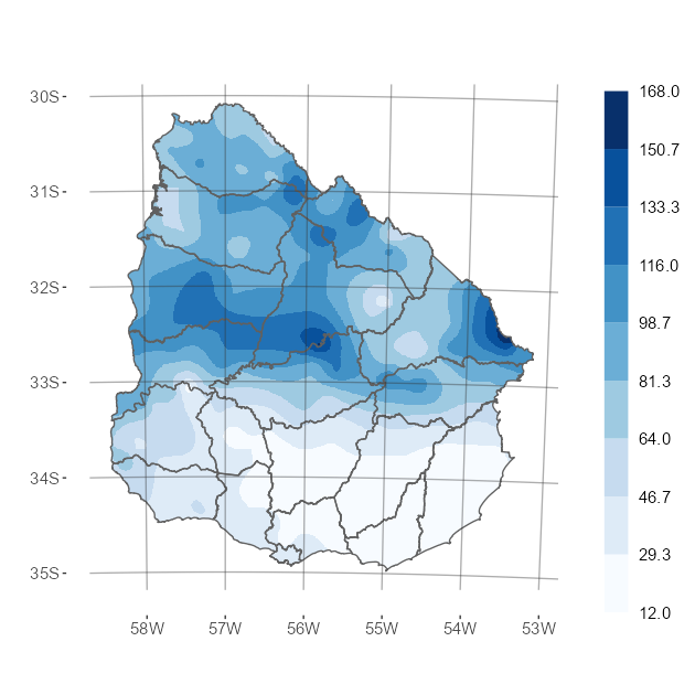 Interpolado del acumulado de precipitación del mes de julio de 2025