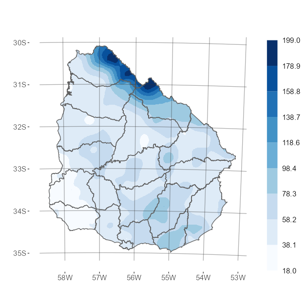Interpolado del acumulado de precipitación del mes de junio de 2025