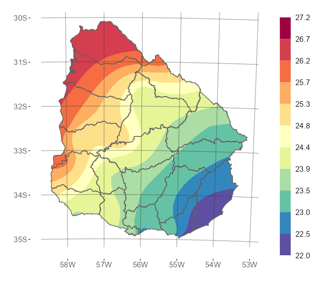 Interpolado de temperatura media del mes de enero de 2025