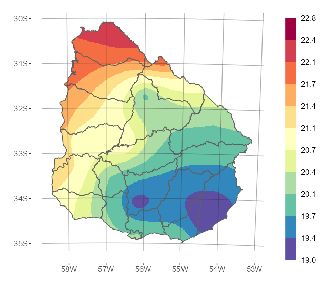 Interpolado de la temperatura media del mes de diciembre de 2024