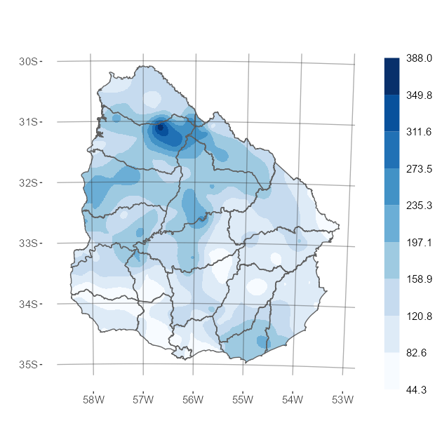 Interpolado del acumulado de precipitación del mes de abril de 2026