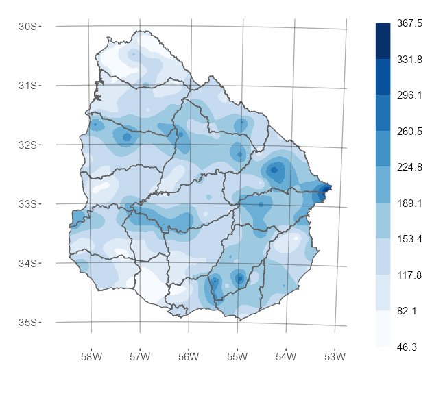 Interpolado del acumulado de precipitación del mes de marzo de 2026